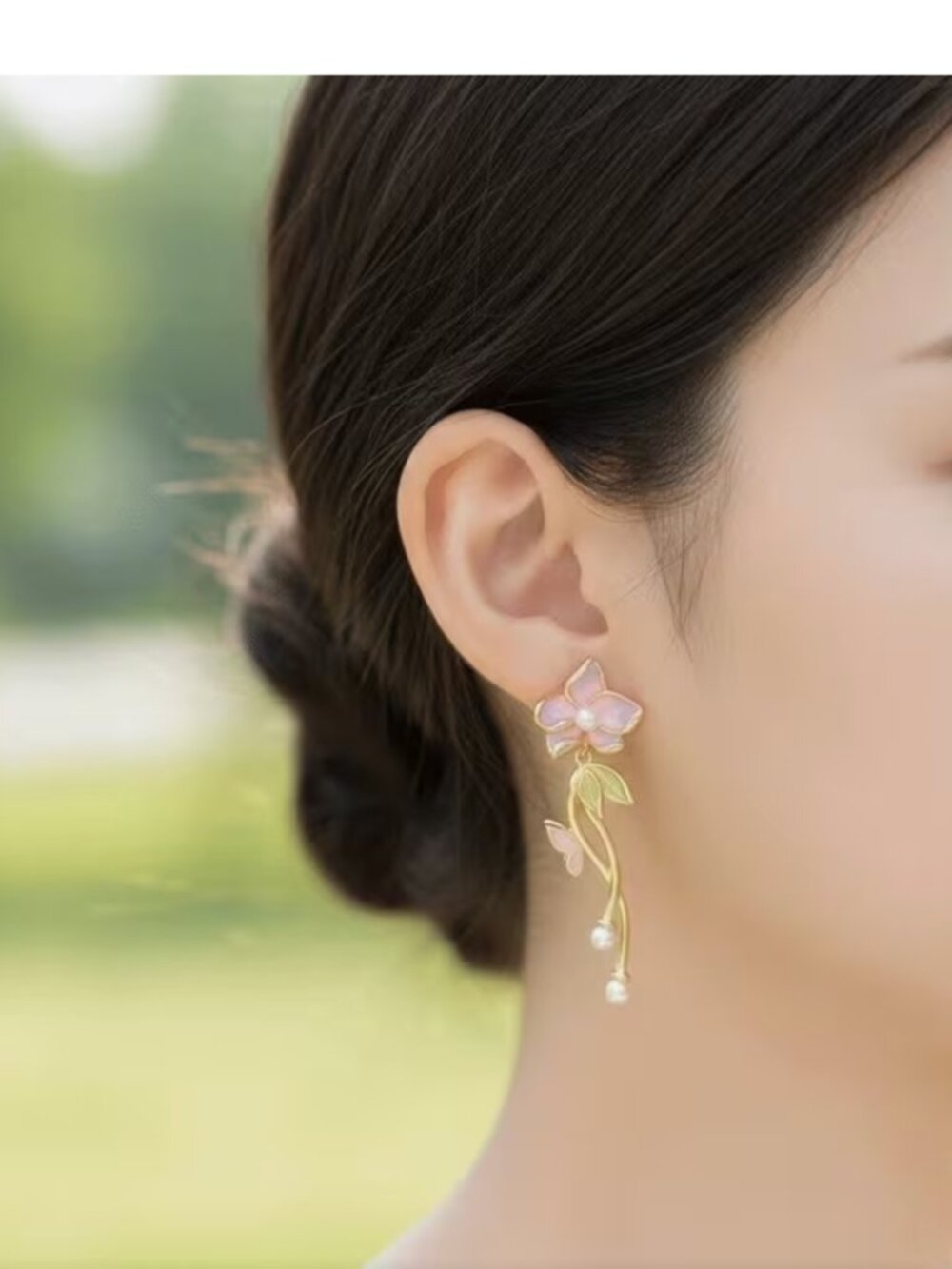 NEW Cherish Dainty Pink Enamel Flower Seed Pearl Drop Earrings Floral
